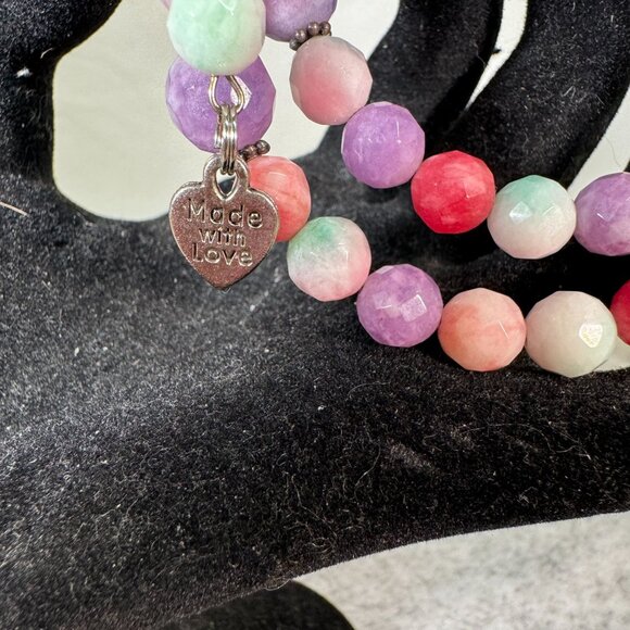 Handmade Candy Jade stones Rosary Wrap Beaded Bracelet With Cross & Heart Charms - Picture 3 of 8